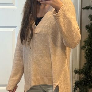 Elegant V-Neck Cream Sweater